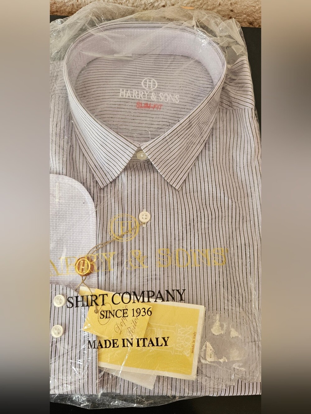 Men’s Striped Dress Shirt - Light Gray. Madevin Italy. Brand New